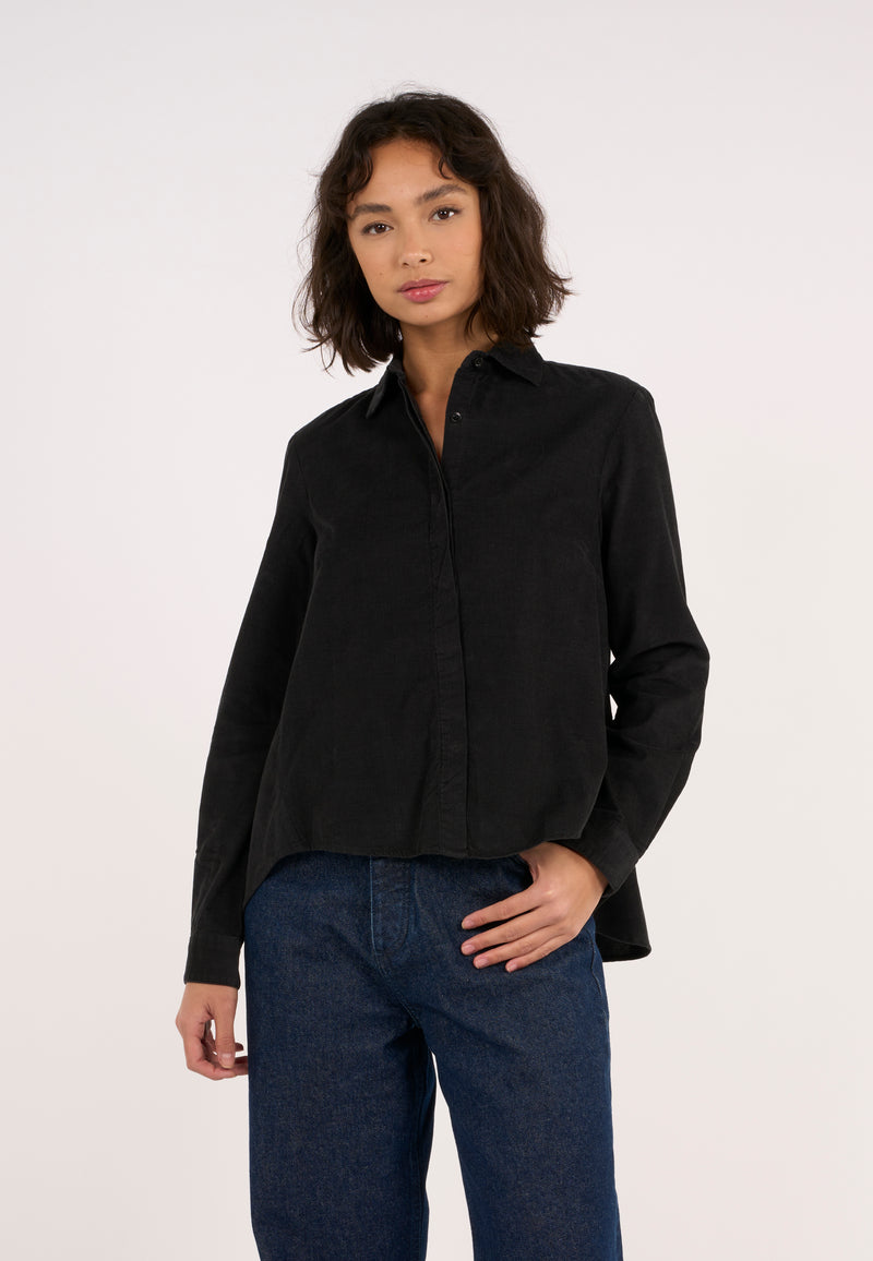 KnowledgeCotton Apparel - WMN A-shape Corduroy shirt Shirts 1300 Black Jet