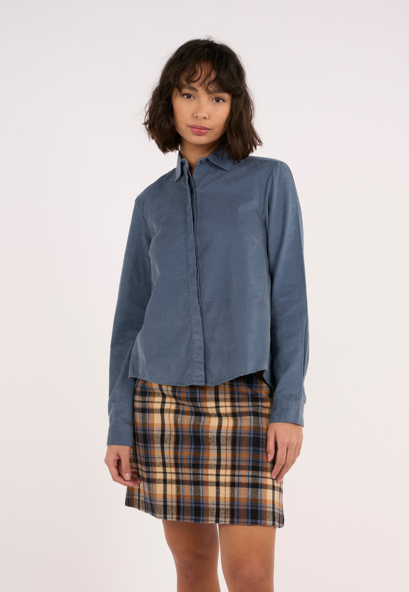 KnowledgeCotton Apparel - WMN A-shape Corduroy shirt Shirts 1361 China Blue