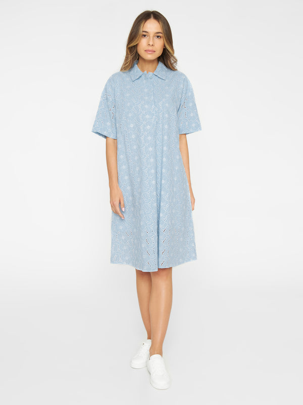 KnowledgeCotton Apparel - WMN A-shape broderi anglaise dress - GOTS/Vegan Dresses 1009 Skyway