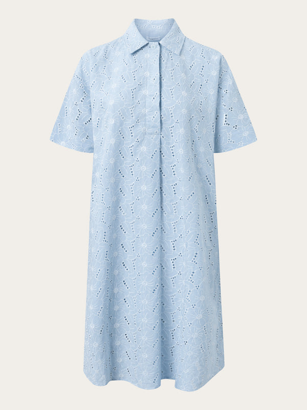 KnowledgeCotton Apparel - WMN A-shape broderi anglaise dress - GOTS/Vegan Dresses 1009 Skyway