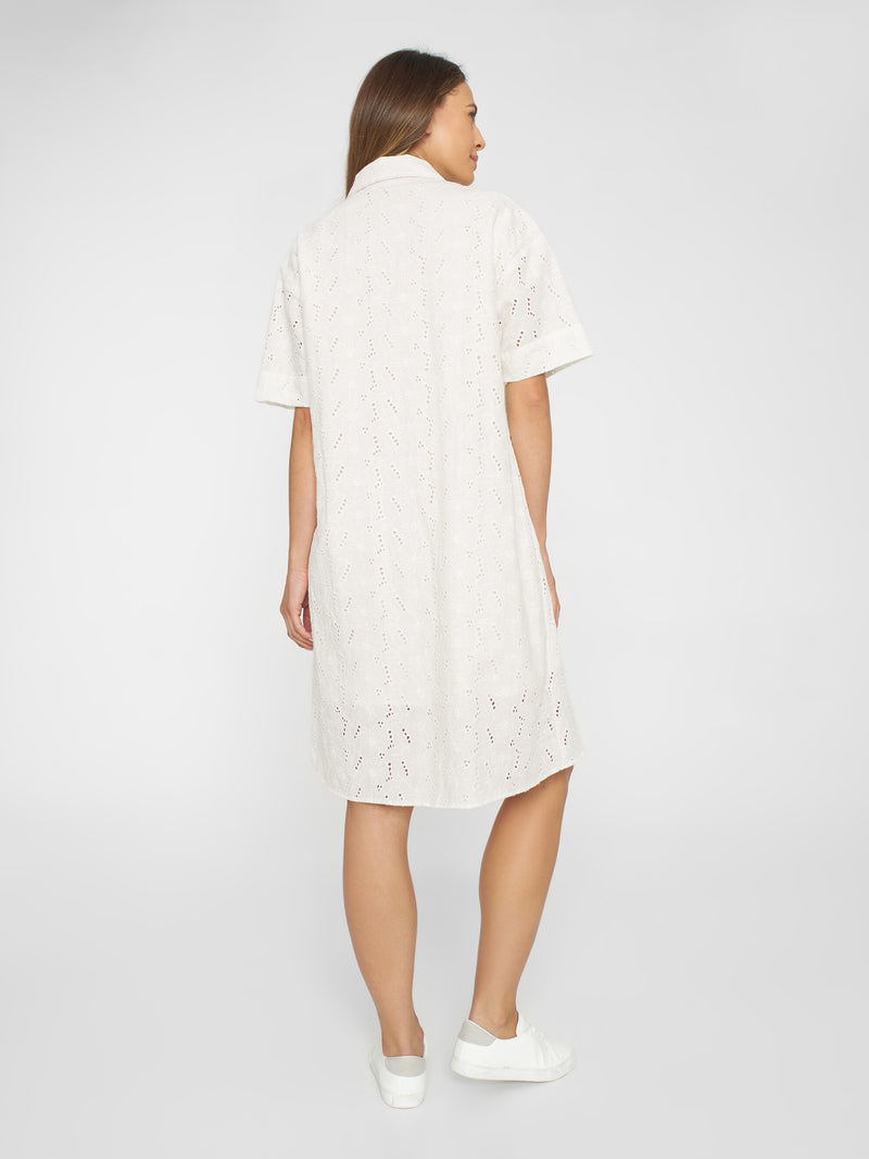 KnowledgeCotton Apparel - WMN A-shape broderi anglaise dress - GOTS/Vegan Dresses 1387 Egret