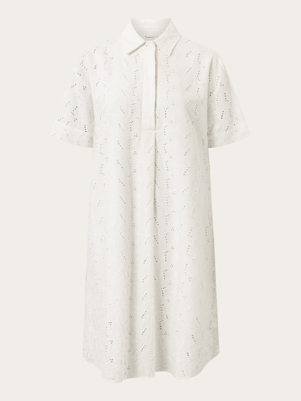 KnowledgeCotton Apparel - WMN A-shape broderi anglaise dress - GOTS/Vegan Dresses 1387 Egret