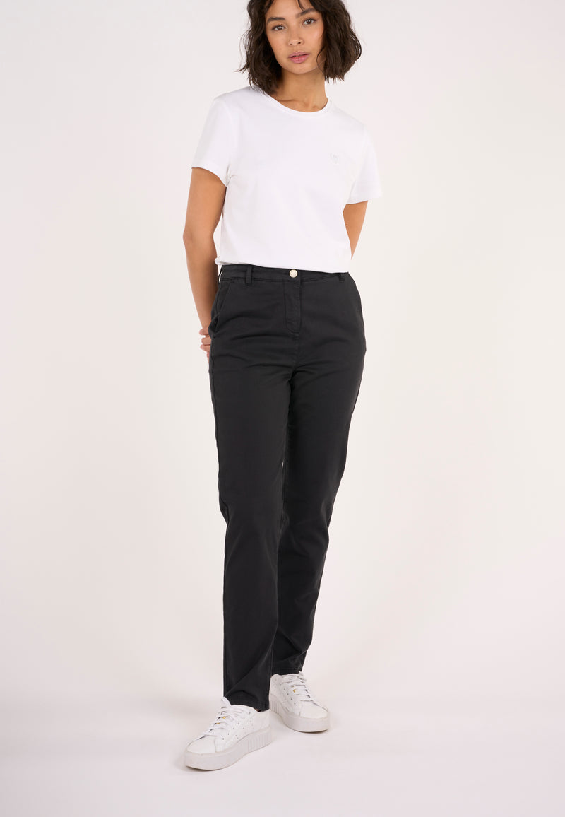 KnowledgeCotton Apparel - WMN ALMA slim twill chino Pants 1300 Black Jet