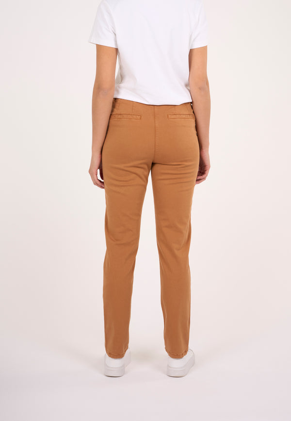 KnowledgeCotton Apparel - WMN ALMA slim twill chino Pants 1366 Brown Sugar