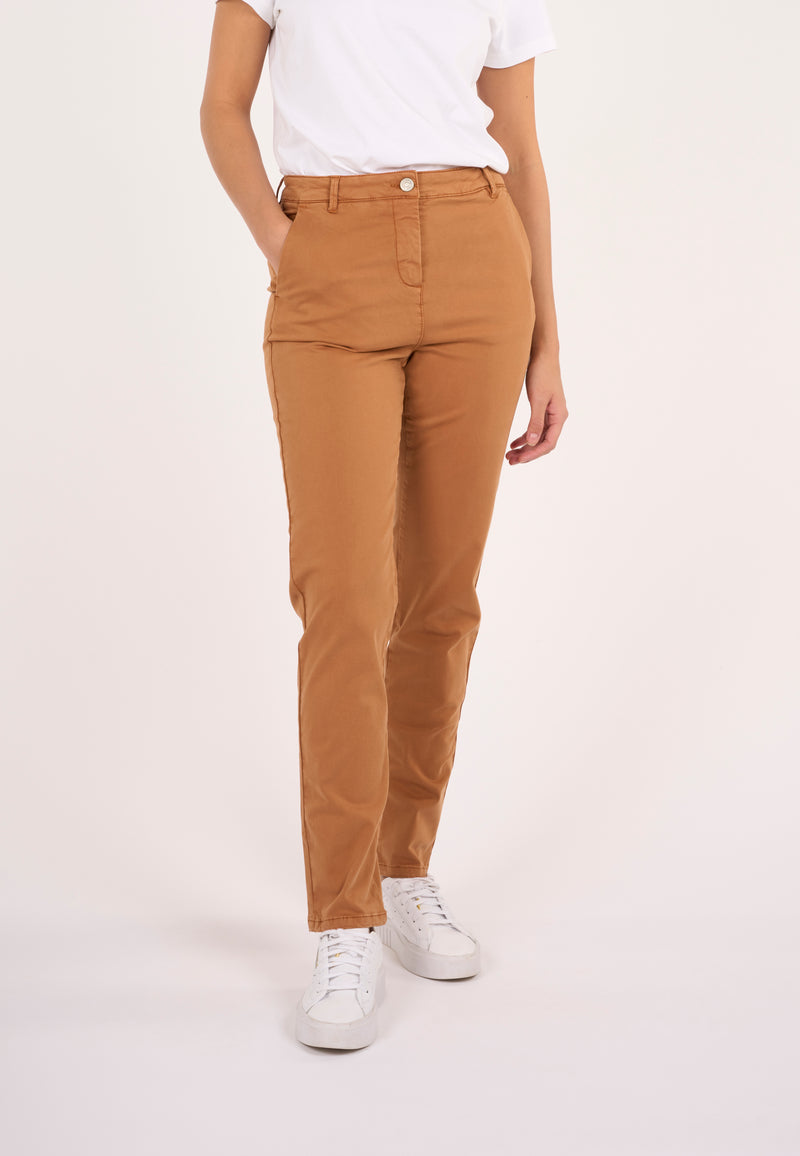 KnowledgeCotton Apparel - WMN ALMA slim twill chino Pants 1366 Brown Sugar