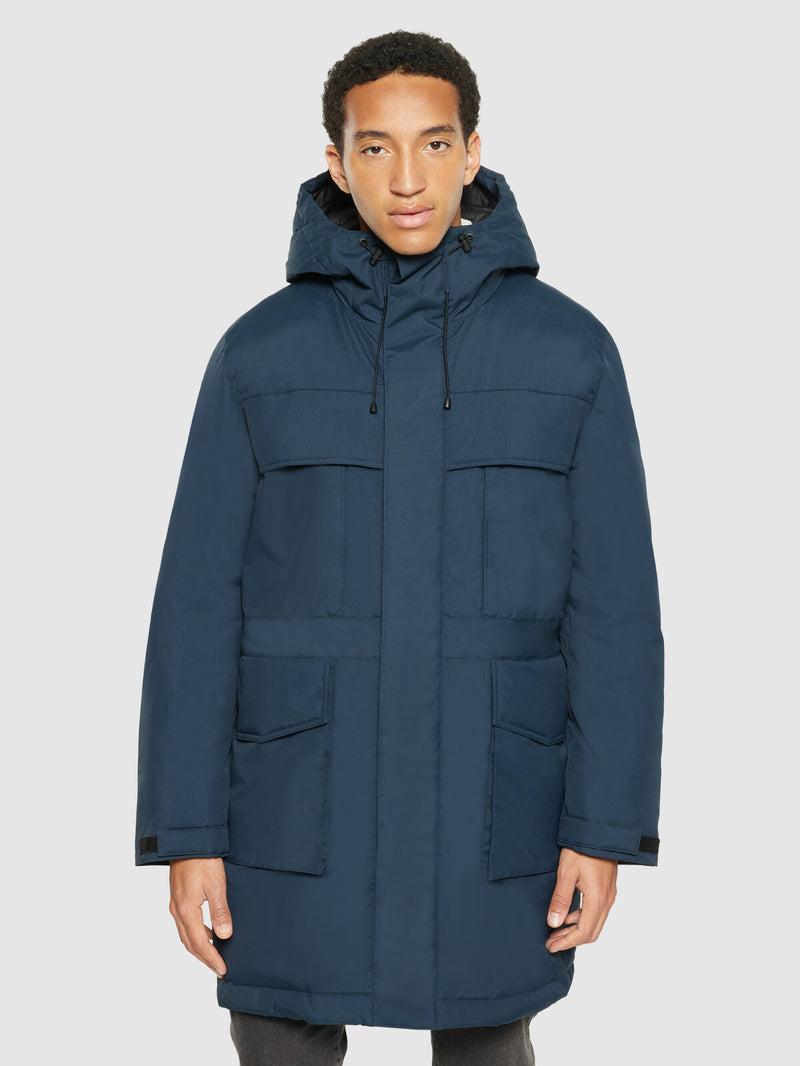 KnowledgeCotton Apparel - MEN APEX CANVAS™ long padded coat Jackets 1001 Total Eclipse