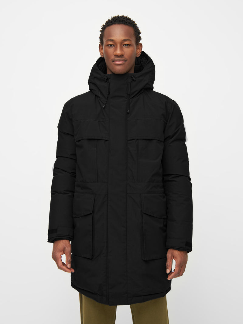 KnowledgeCotton Apparel - MEN APEX CANVAS™ long padded coat Jackets 1300 Black Jet