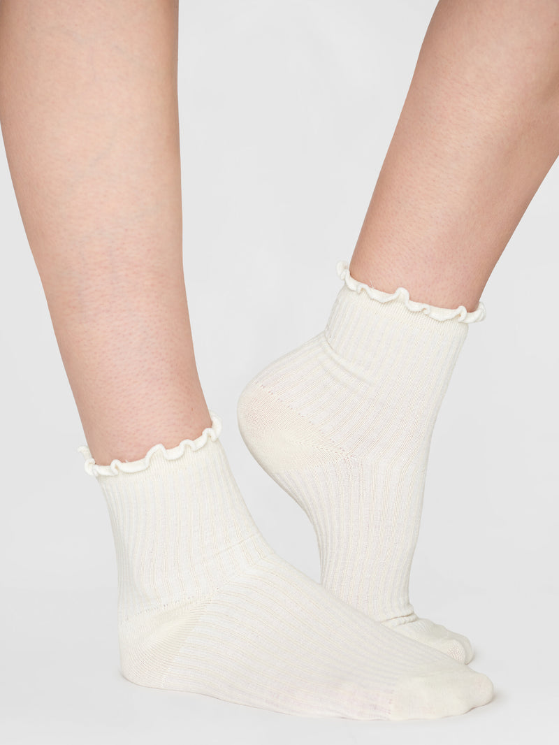 KnowledgeCotton Apparel - WMN Babylock edge rib socks - GOTS/Vegan Socks 1348 Buttercream