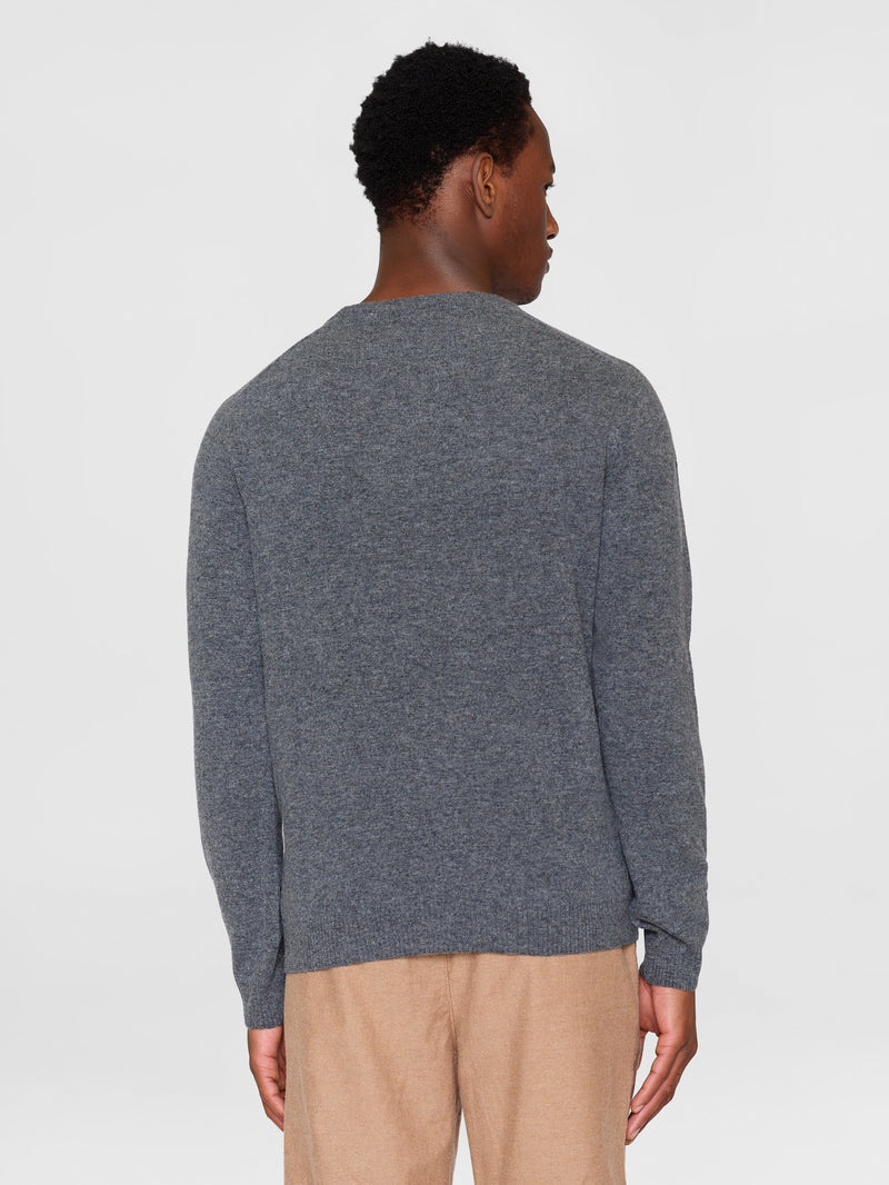 KnowledgeCotton Apparel - MEN Basic o-neck knit Knits 1073 Dark Grey Melange