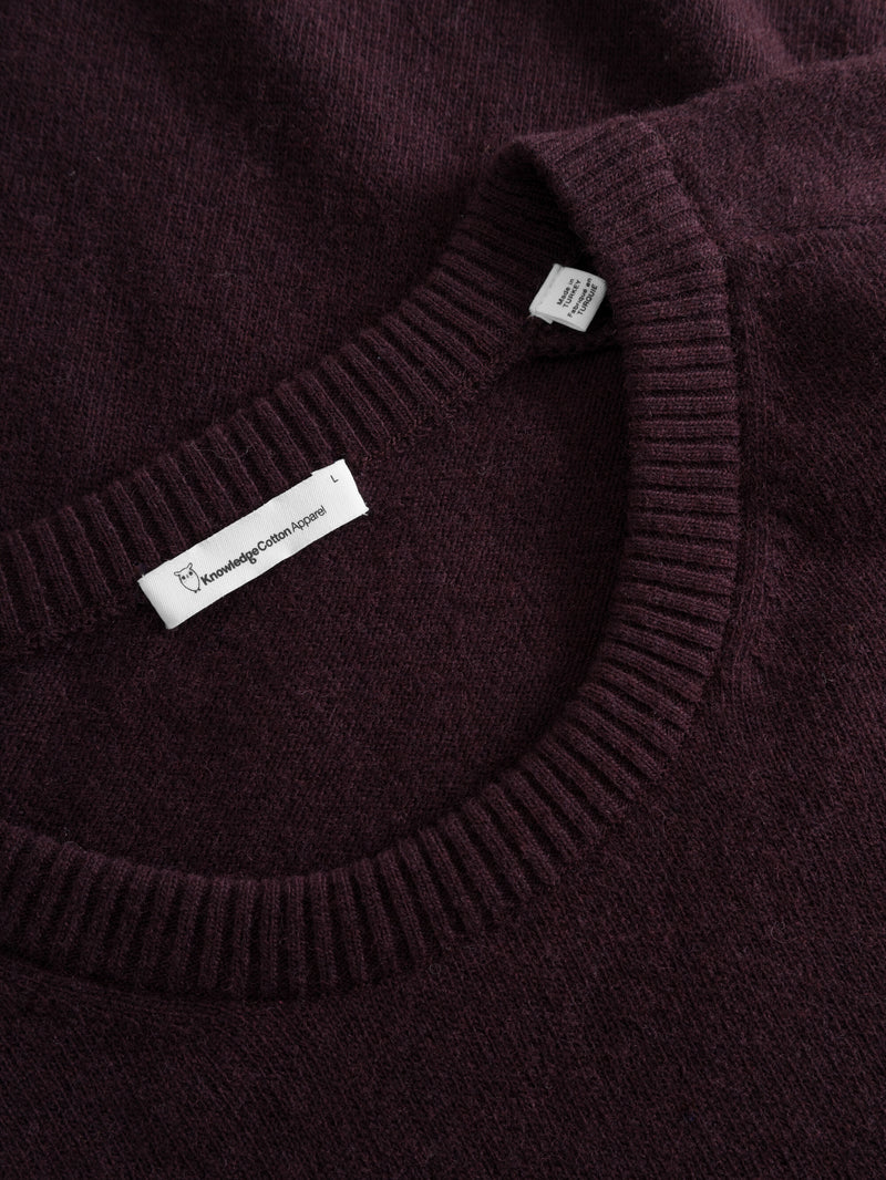 KnowledgeCotton Apparel - MEN Basic o-neck knit Knits 1404 Deep Mahogany