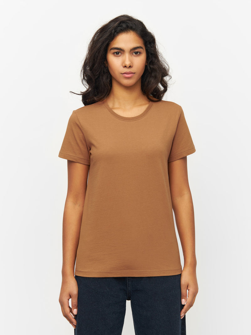 KnowledgeCotton Apparel - WMN Basic t-shirt T-shirts 1366 Brown Sugar