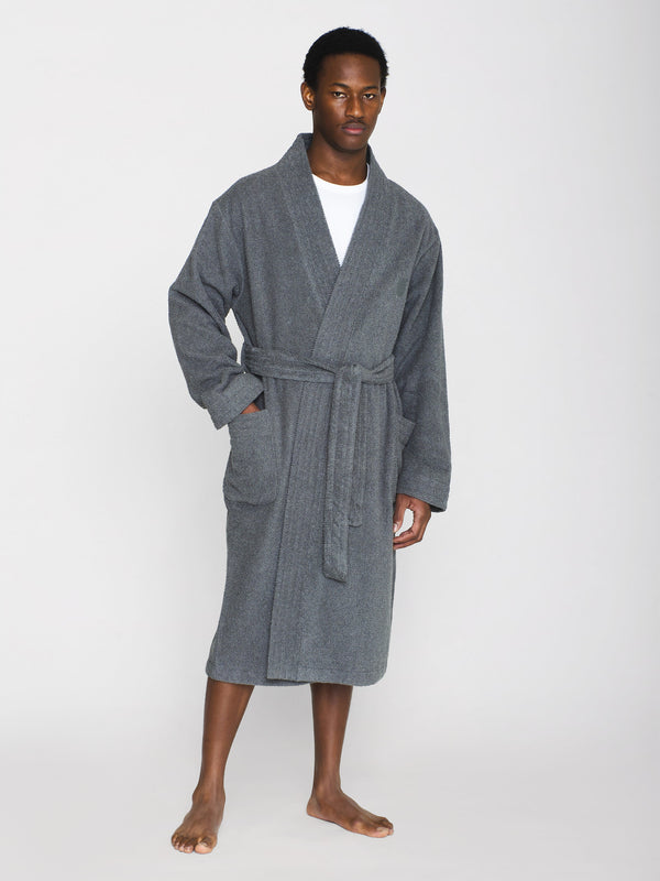 KnowledgeCotton Apparel - MEN Bathrobe - GOTS/Vegan Accessories 1073 Dark Grey Melange