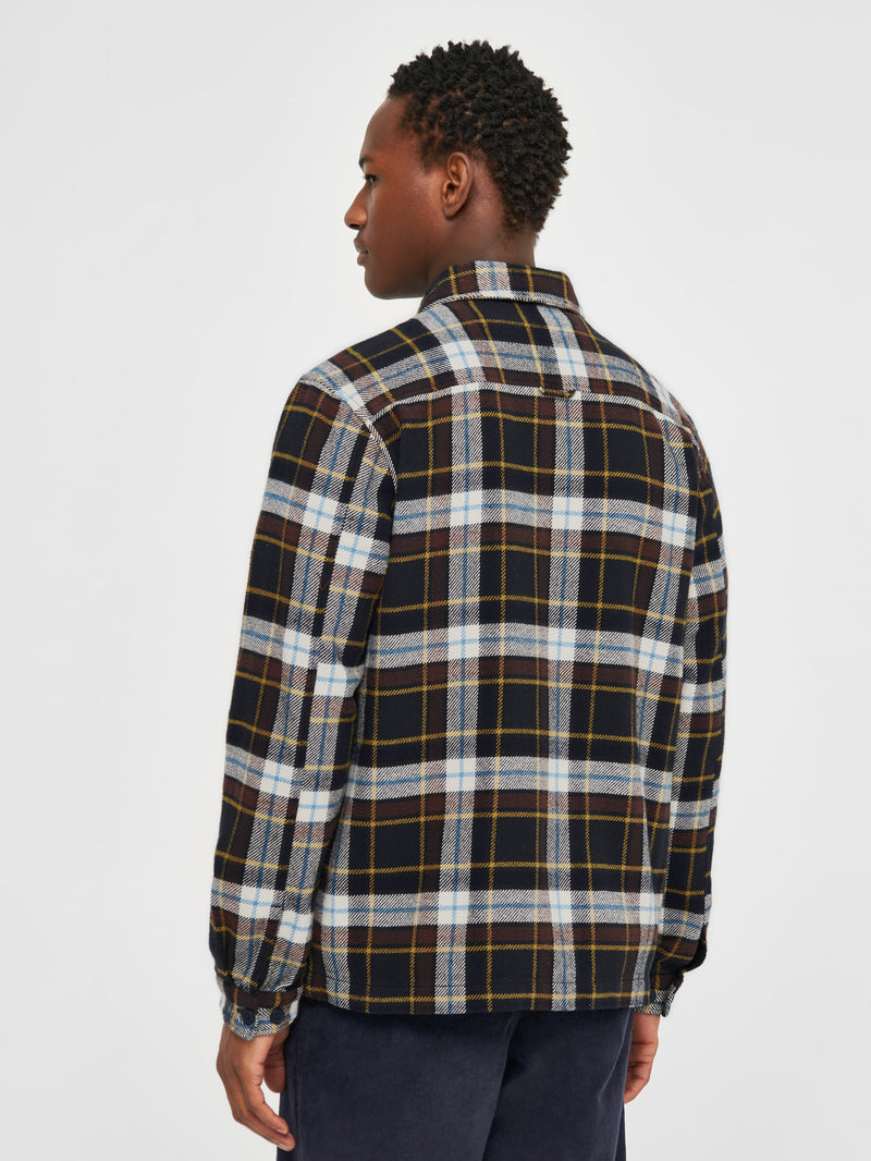 KnowledgeCotton Apparel - MEN Big checked heavy flannel overshirt Overshirts 7021 blue check