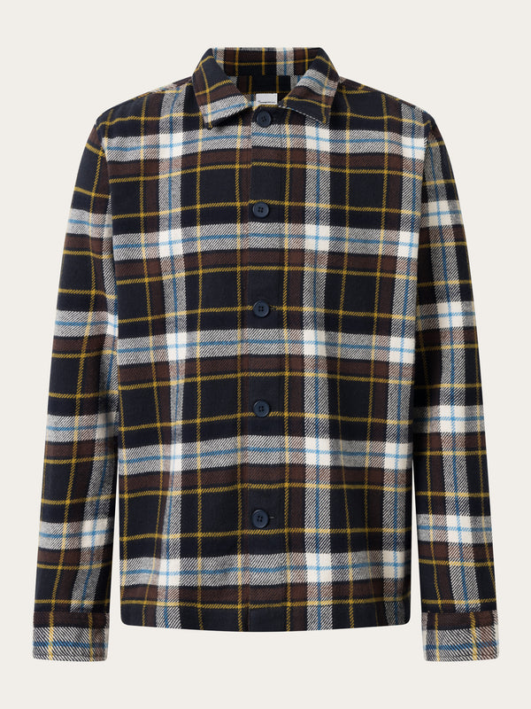 KnowledgeCotton Apparel - MEN Big checked heavy flannel overshirt Overshirts 7021 blue check