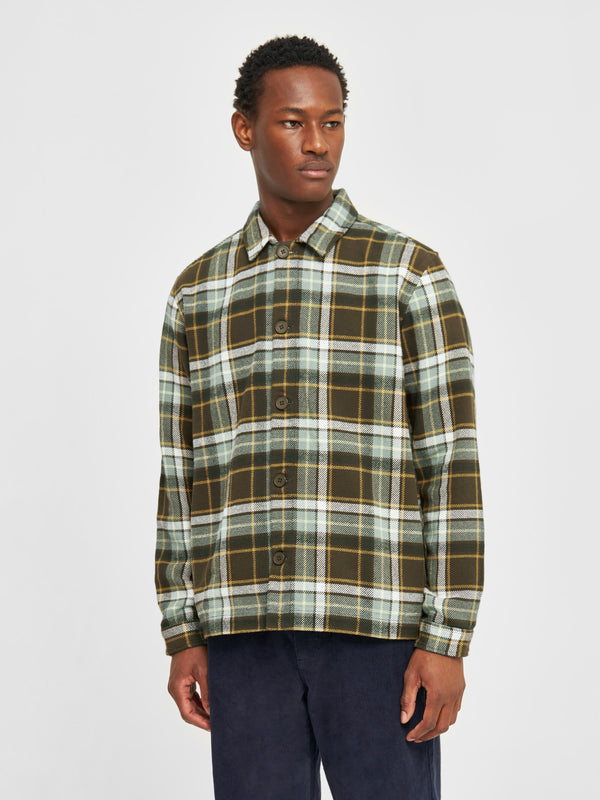 KnowledgeCotton Apparel - MEN Big checked heavy flannel overshirt Overshirts 7023 Green check