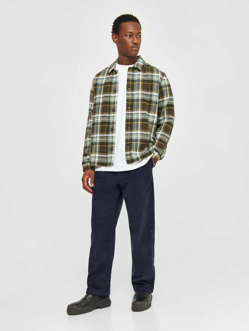 KnowledgeCotton Apparel - MEN Big checked heavy flannel overshirt Overshirts 7023 Green check