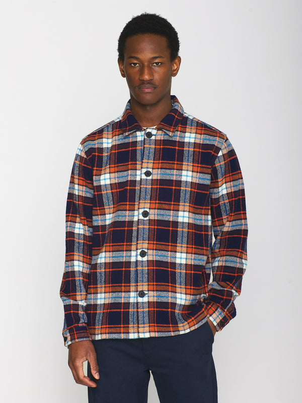 KnowledgeCotton Apparel - MEN Big checked heavy flannel overshirt Overshirts 7029 Orange check