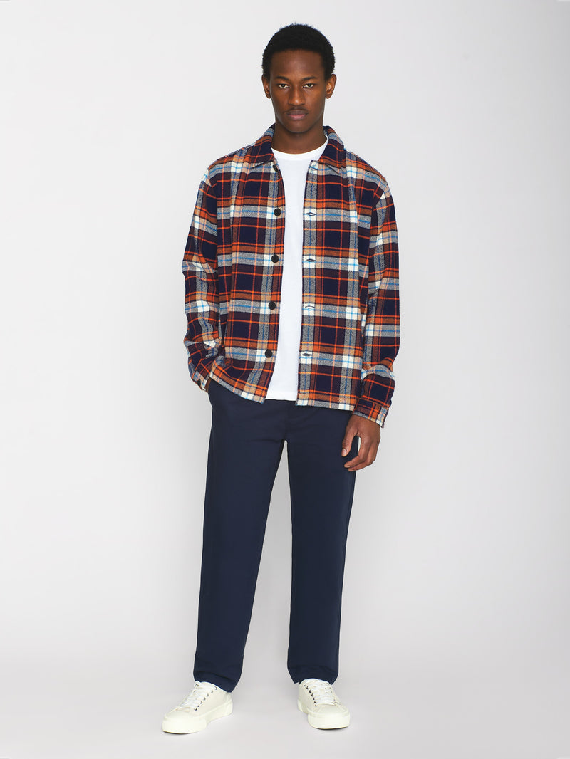 KnowledgeCotton Apparel - MEN Big checked heavy flannel overshirt Overshirts 7029 Orange check