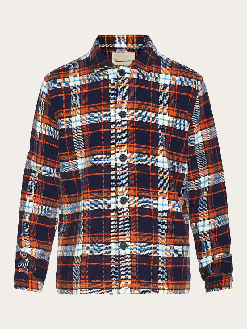 KnowledgeCotton Apparel - MEN Big checked heavy flannel overshirt Overshirts 7029 Orange check