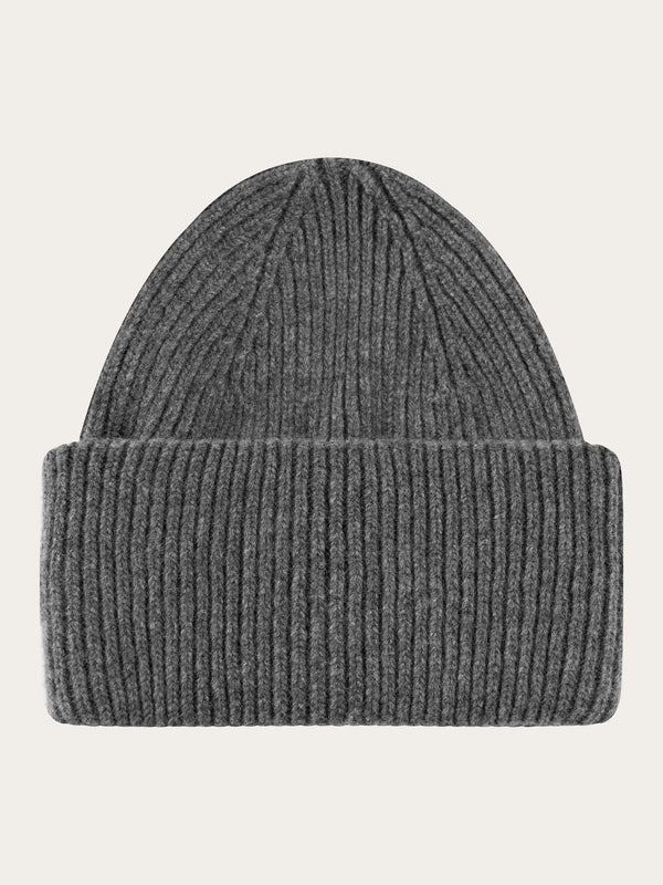 KnowledgeCotton Apparel - UNI Big rib beanie Hats 1073 Dark Grey Melange