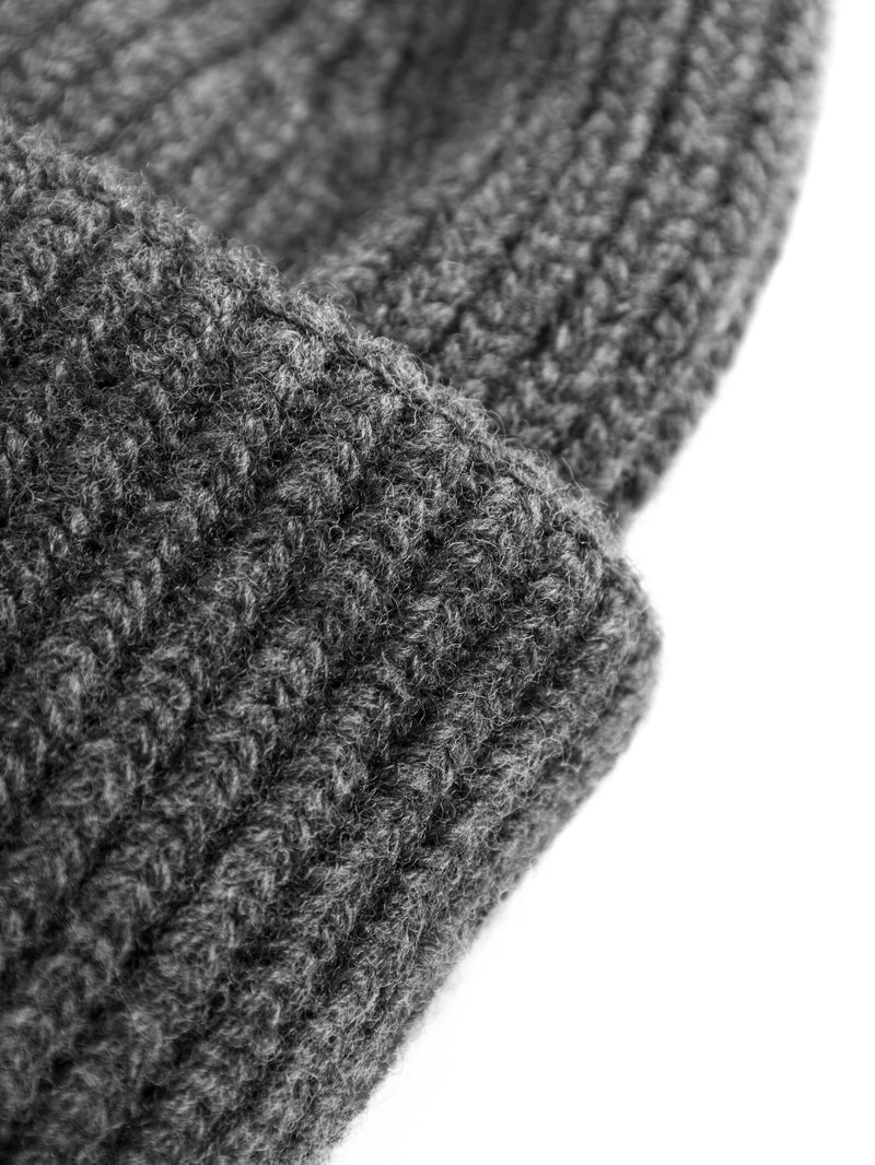 KnowledgeCotton Apparel - UNI Big rib beanie Hats 1073 Dark Grey Melange