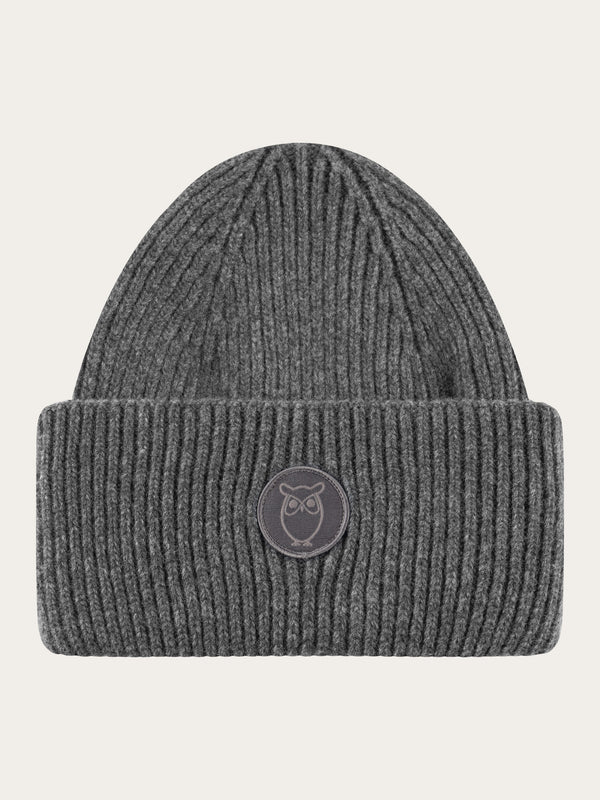 KnowledgeCotton Apparel - UNI Big rib beanie Hats 1073 Dark Grey Melange