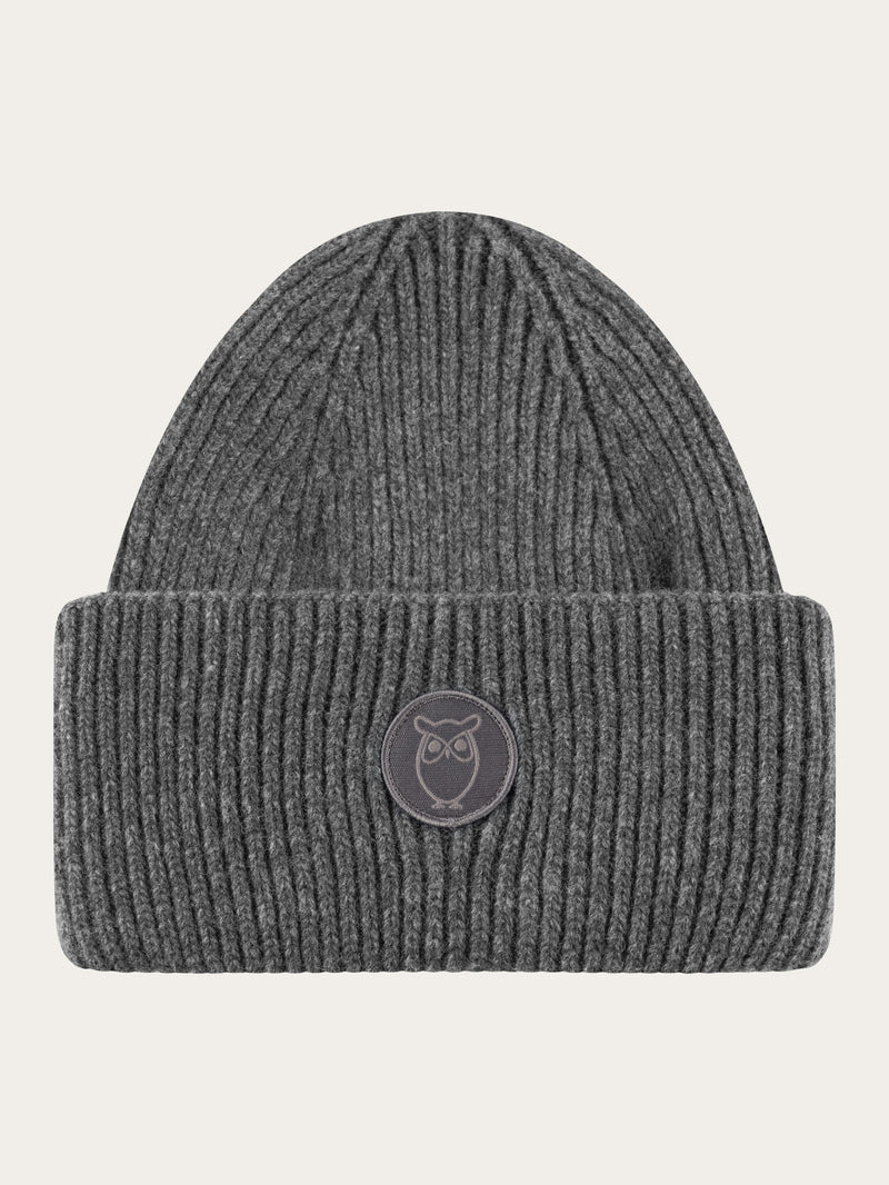 KnowledgeCotton Apparel - UNI Big rib beanie Hats 1073 Dark Grey Melange