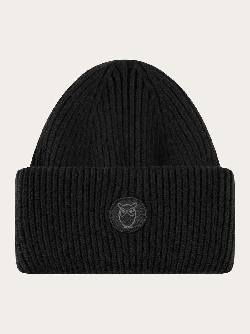 KnowledgeCotton Apparel - UNI Big rib beanie Hats 1300 Black Jet