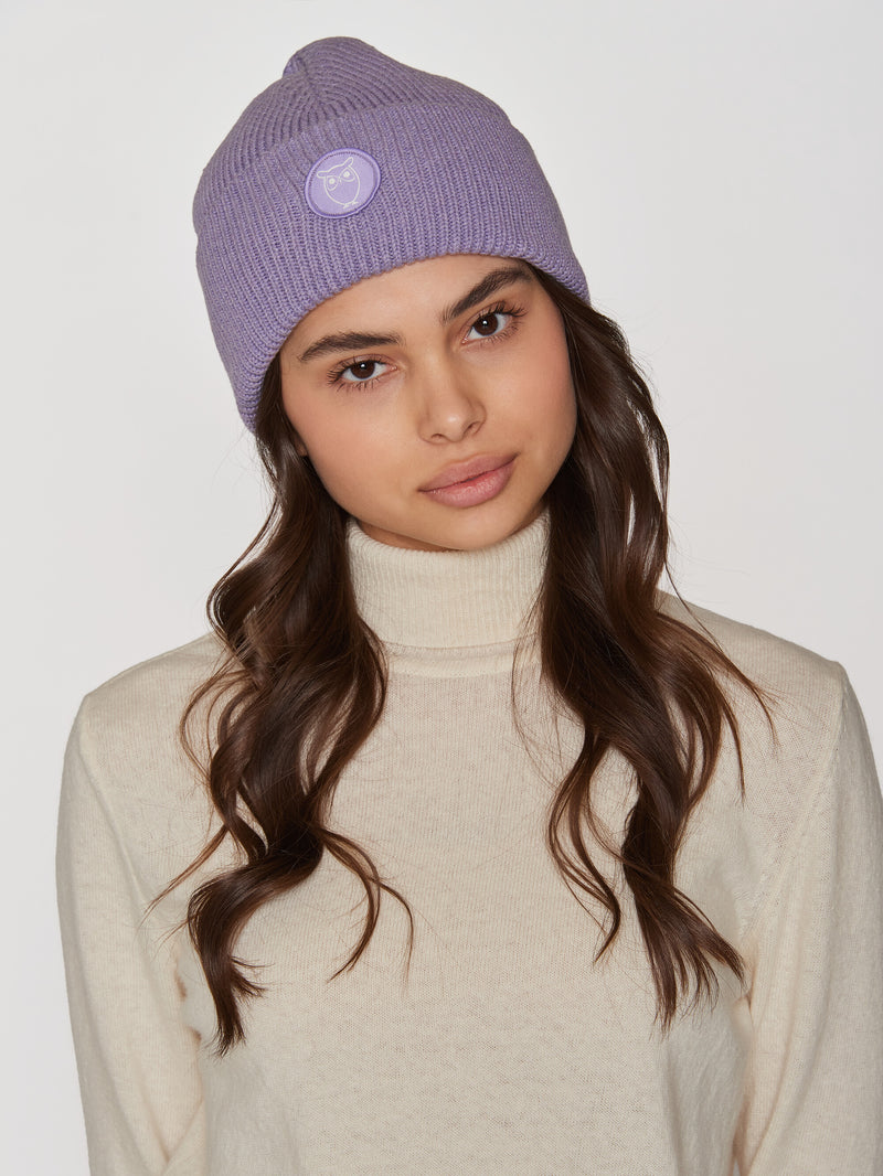 KnowledgeCotton Apparel - UNI Big rib beanie Hats 1418 Violet Tulip