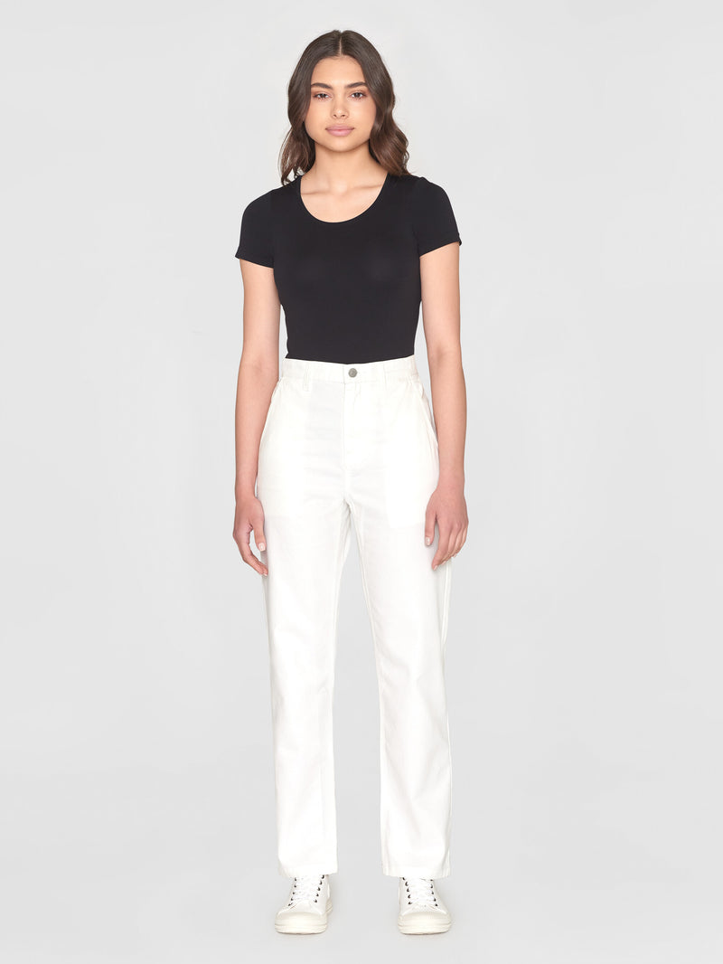 KnowledgeCotton Apparel - WMN CALLA tapered canvas pant Pants 1007 Star White