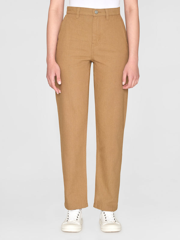 KnowledgeCotton Apparel - WMN CALLA tapered canvas pant Pants 1336 Kelp melange