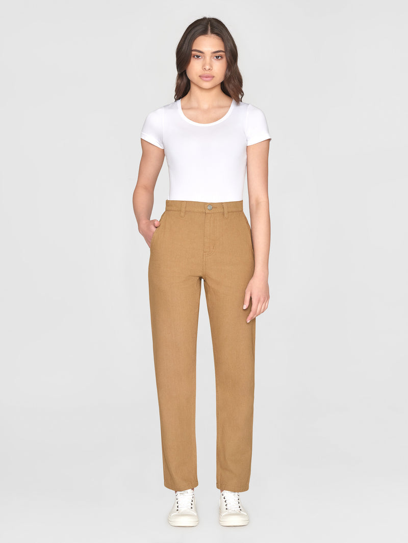 KnowledgeCotton Apparel - WMN CALLA tapered canvas pant Pants 1336 Kelp melange