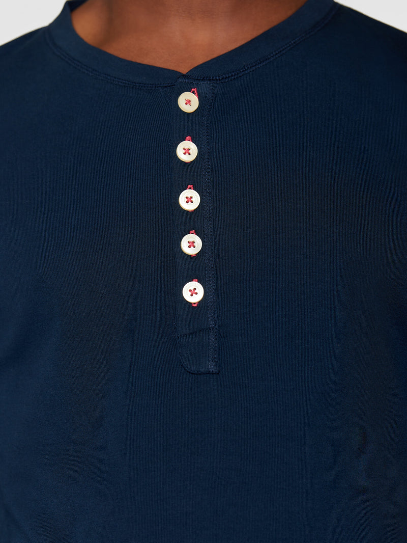 KnowledgeCotton Apparel - MEN CEDAR LS Henley Long Sleeves 1001 Total Eclipse