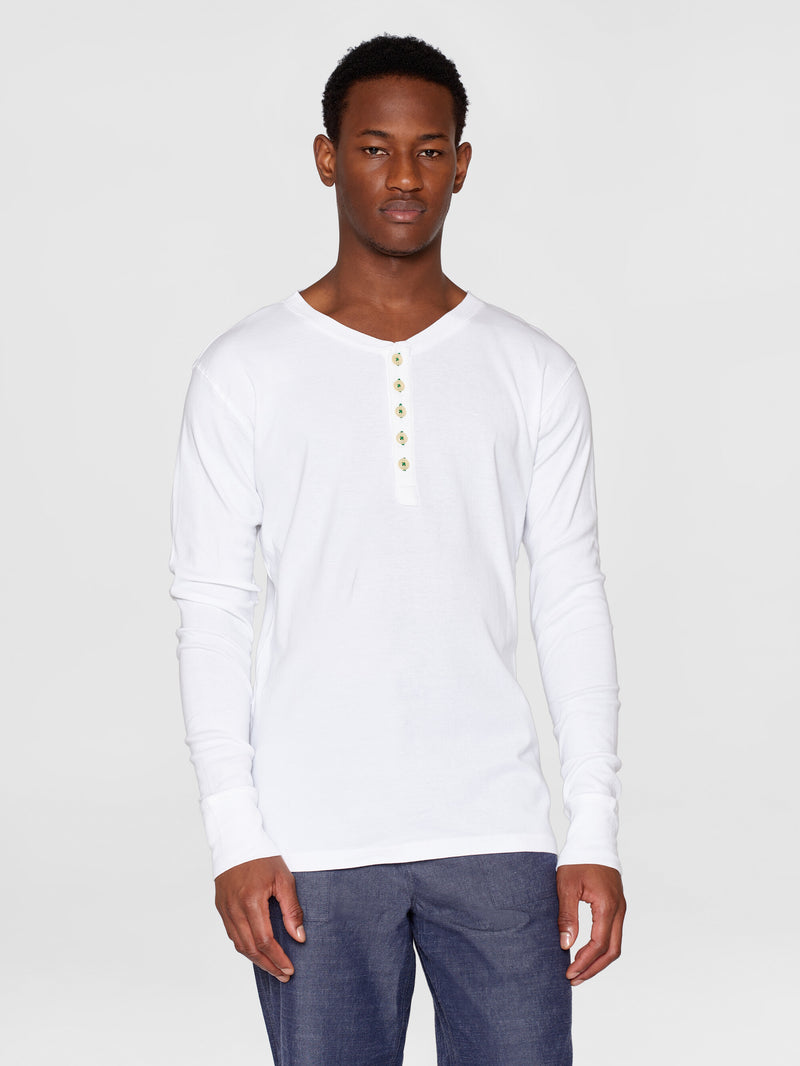 KnowledgeCotton Apparel - MEN CEDAR LS Henley Long Sleeves 1010 Bright White