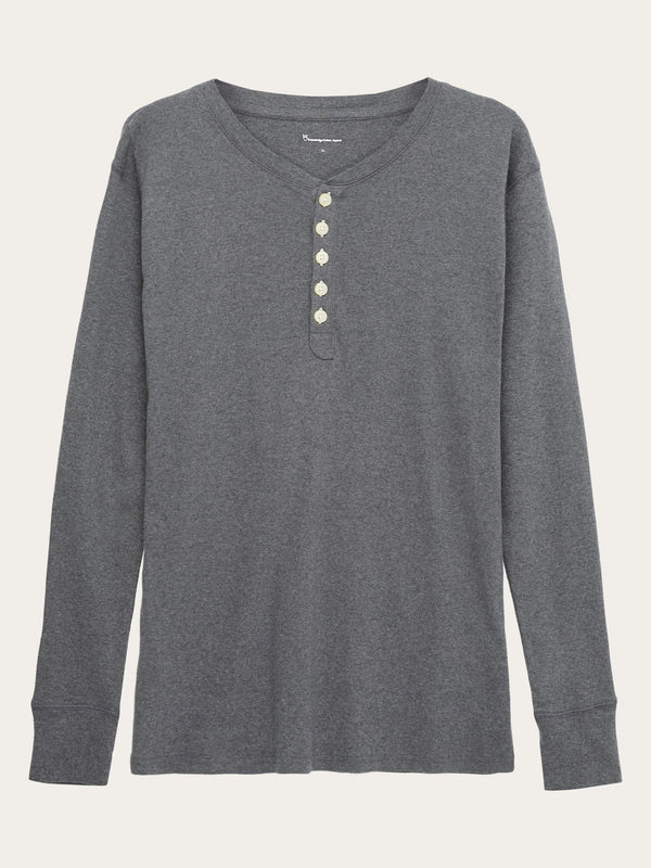 KnowledgeCotton Apparel - MEN CEDAR LS Henley Long Sleeves 1073 Dark Grey Melange