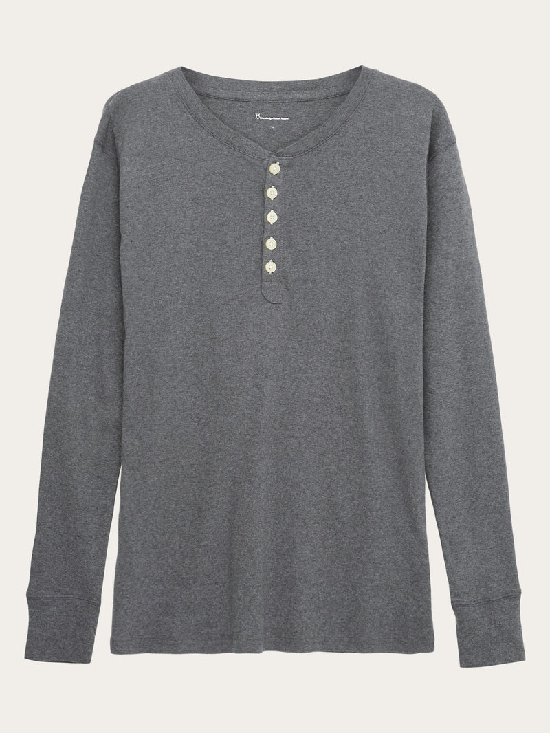 KnowledgeCotton Apparel - MEN CEDAR LS Henley Long Sleeves 1073 Dark Grey Melange