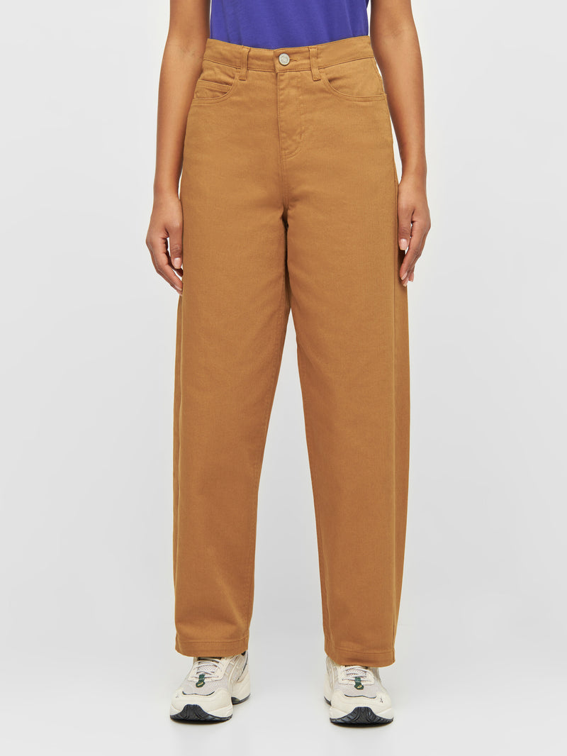 KnowledgeCotton Apparel - WMN CHLOE barrel high-rise twill 5-pocket pants Pants 1366 Brown Sugar