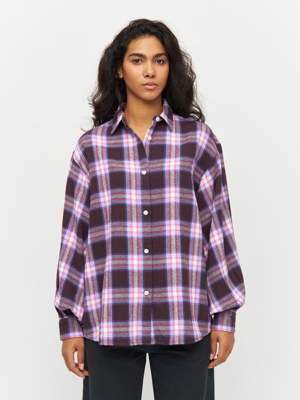 KnowledgeCotton Apparel - WMN Check shirt balloon arms Shirts 7026 Brown check