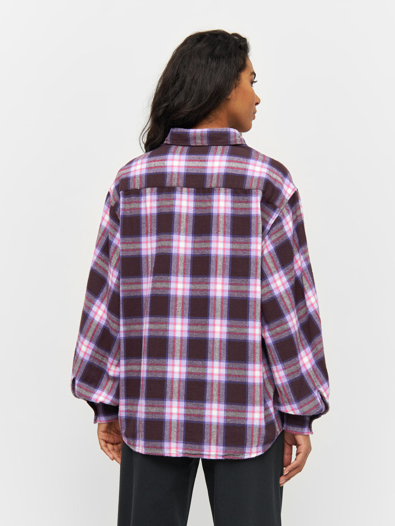 KnowledgeCotton Apparel - WMN Check shirt balloon arms Shirts 7026 Brown check