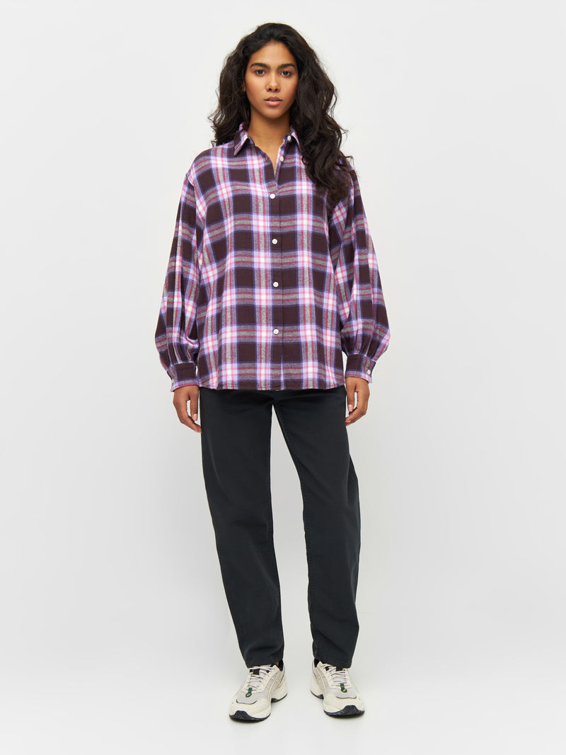 KnowledgeCotton Apparel - WMN Check shirt balloon arms Shirts 7026 Brown check