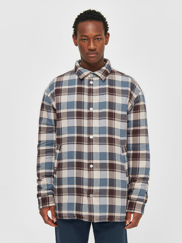 KnowledgeCotton Apparel - MEN Checked loose fit padded overshirt Overshirts 7021 blue check