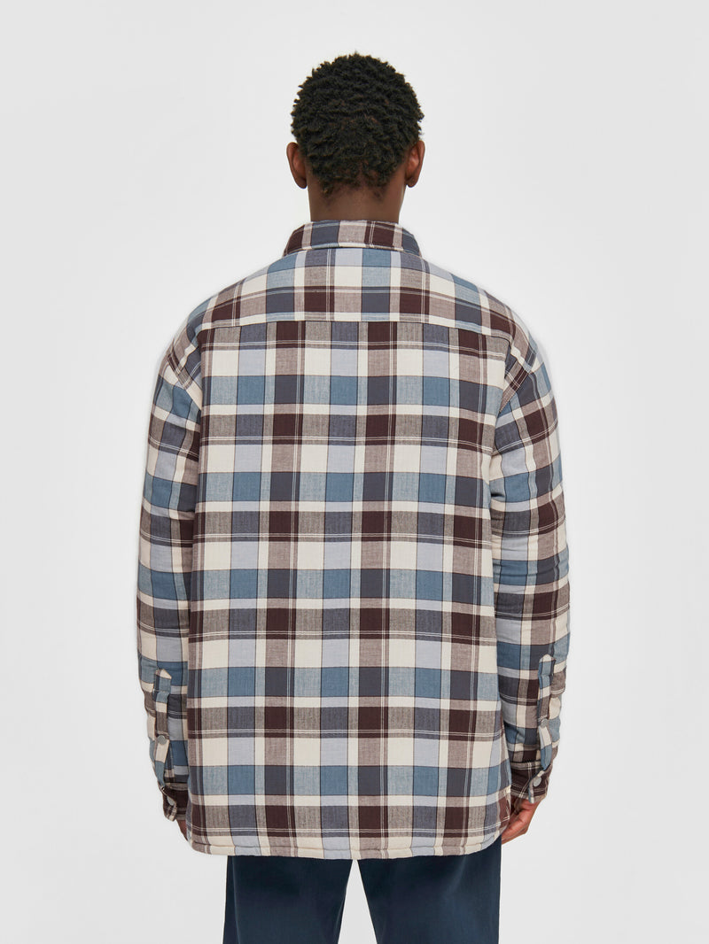 KnowledgeCotton Apparel - MEN Checked loose fit padded overshirt Overshirts 7021 blue check