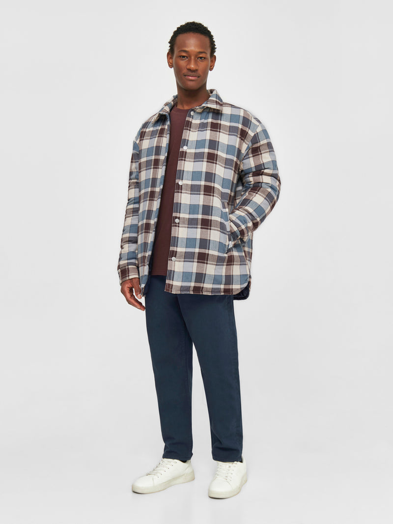 KnowledgeCotton Apparel - MEN Checked loose fit padded overshirt Overshirts 7021 blue check