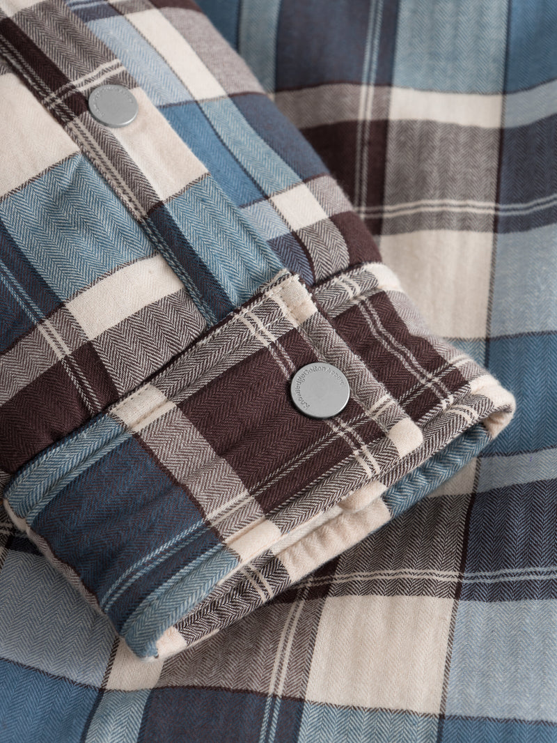 KnowledgeCotton Apparel - MEN Checked loose fit padded overshirt Overshirts 7021 blue check