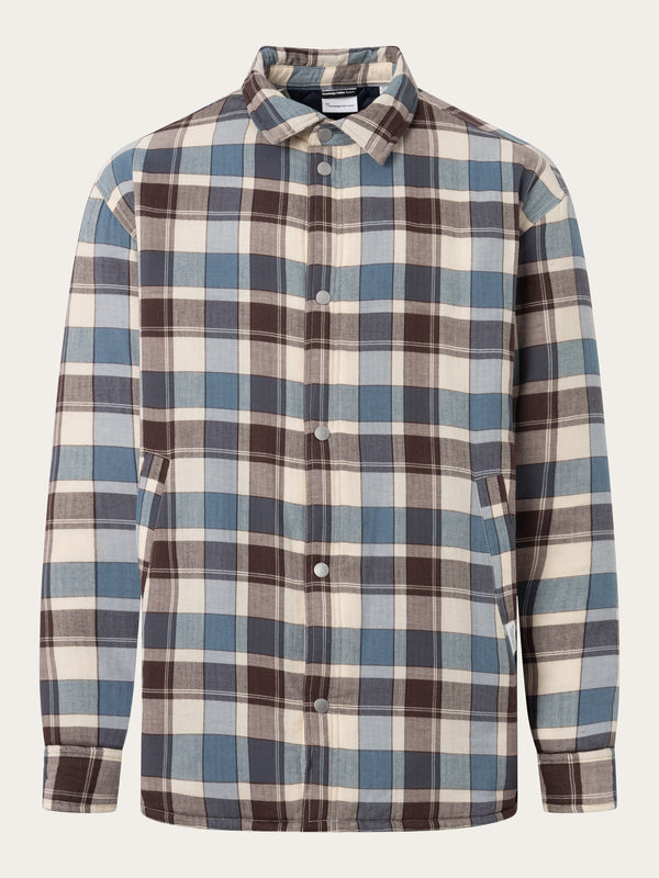 KnowledgeCotton Apparel - MEN Checked loose fit padded overshirt Overshirts 7021 blue check