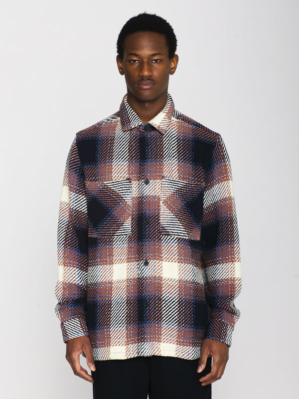 KnowledgeCotton Apparel - MEN Checked overshirt - GOTS/Vegan Overshirts 7021 blue check