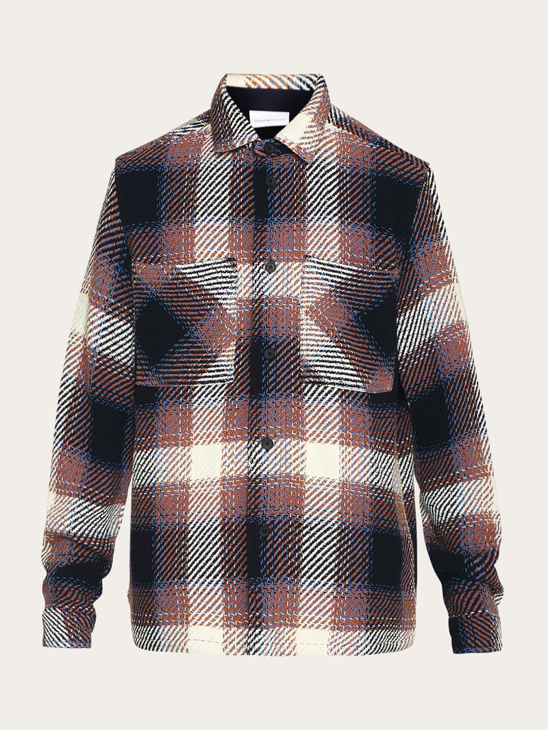 KnowledgeCotton Apparel - MEN Checked overshirt - GOTS/Vegan Overshirts 7021 blue check