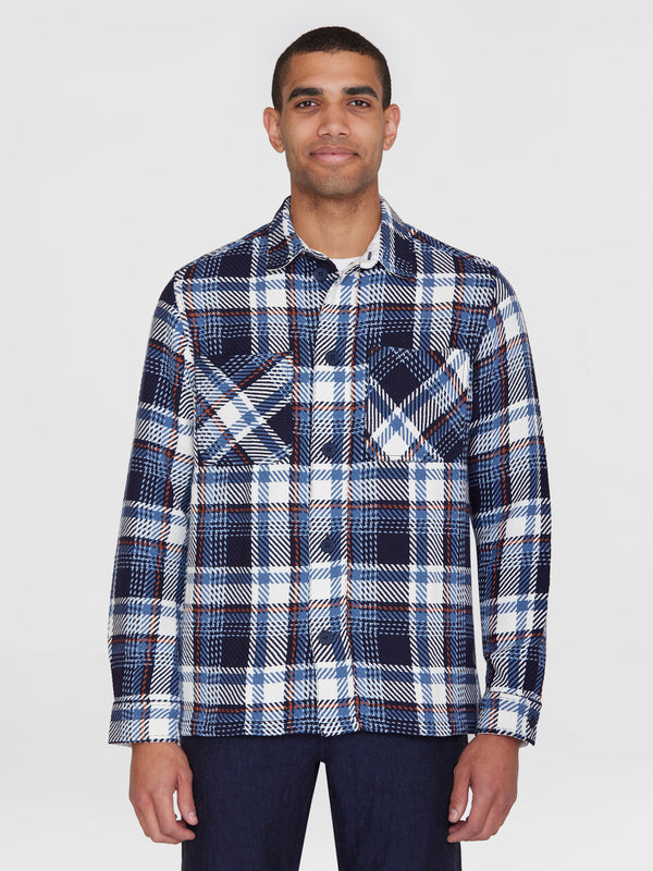 KnowledgeCotton Apparel - MEN Checked overshirt - GOTS/Vegan Overshirts 7021 blue check