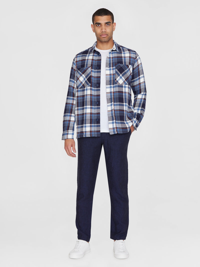 KnowledgeCotton Apparel - MEN Checked overshirt - GOTS/Vegan Overshirts 7021 blue check