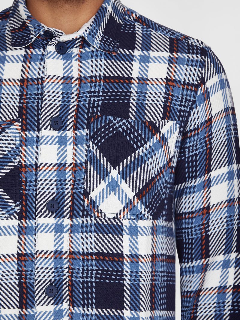 KnowledgeCotton Apparel - MEN Checked overshirt - GOTS/Vegan Overshirts 7021 blue check